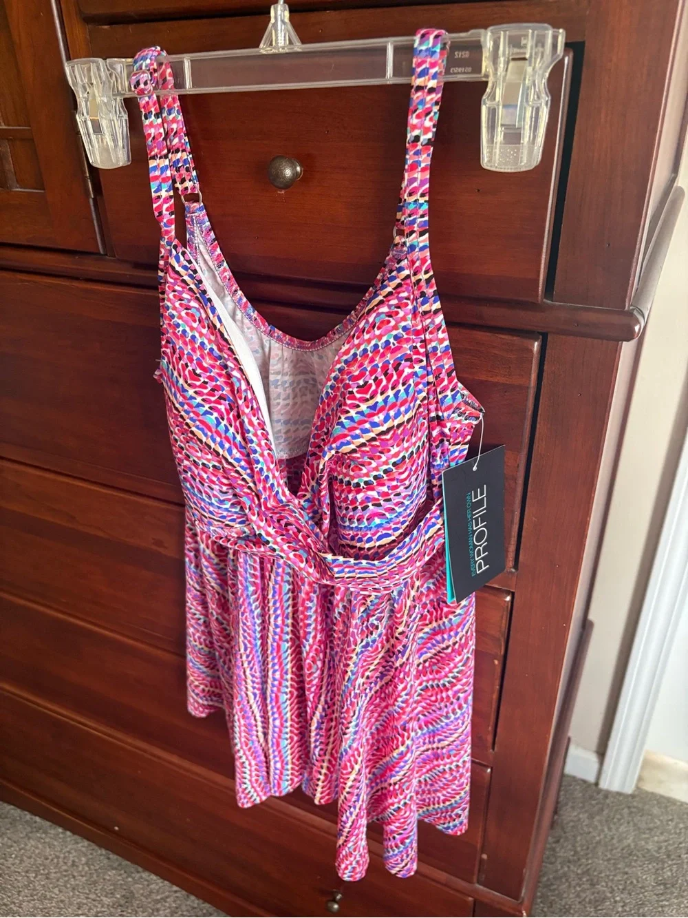 Ladies Profile Pink Multi-Color Tankini Top - Picture 2 of 5